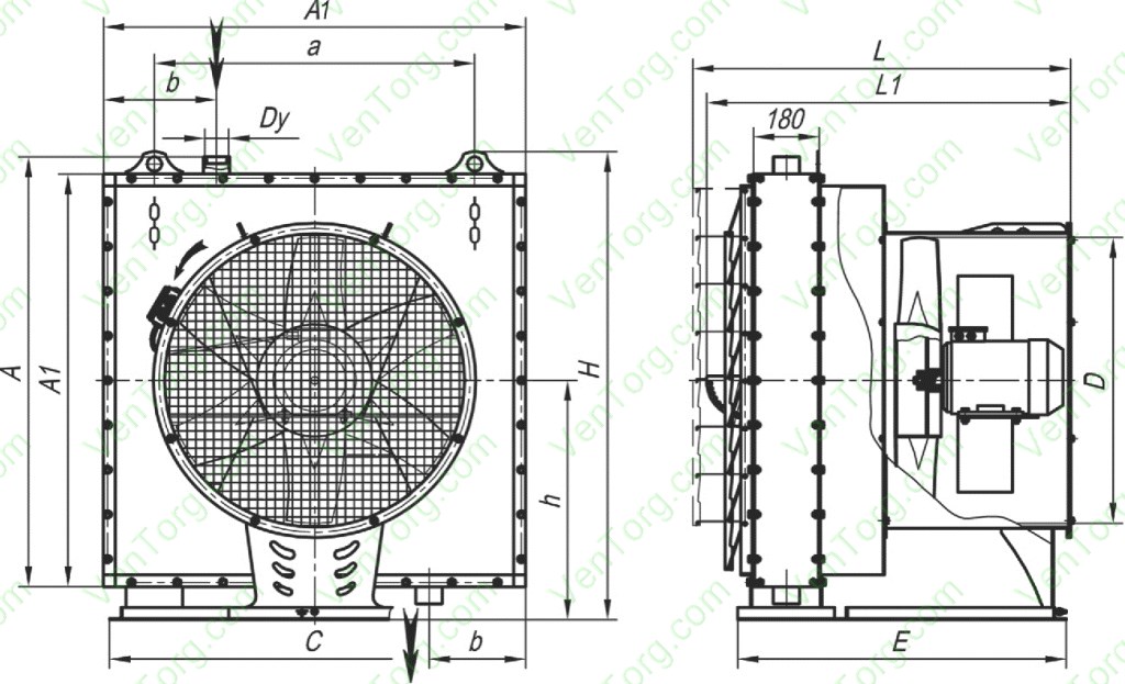 Агрегат воздушно-отопительный АО 2-6-3 габаритные и присоединительные размеры