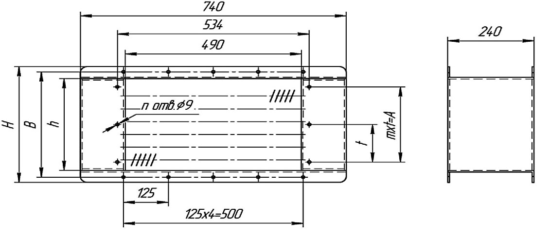 Воздухонагреватель электрический ВНЭ-65-02 габаритные и присоединительные размеры