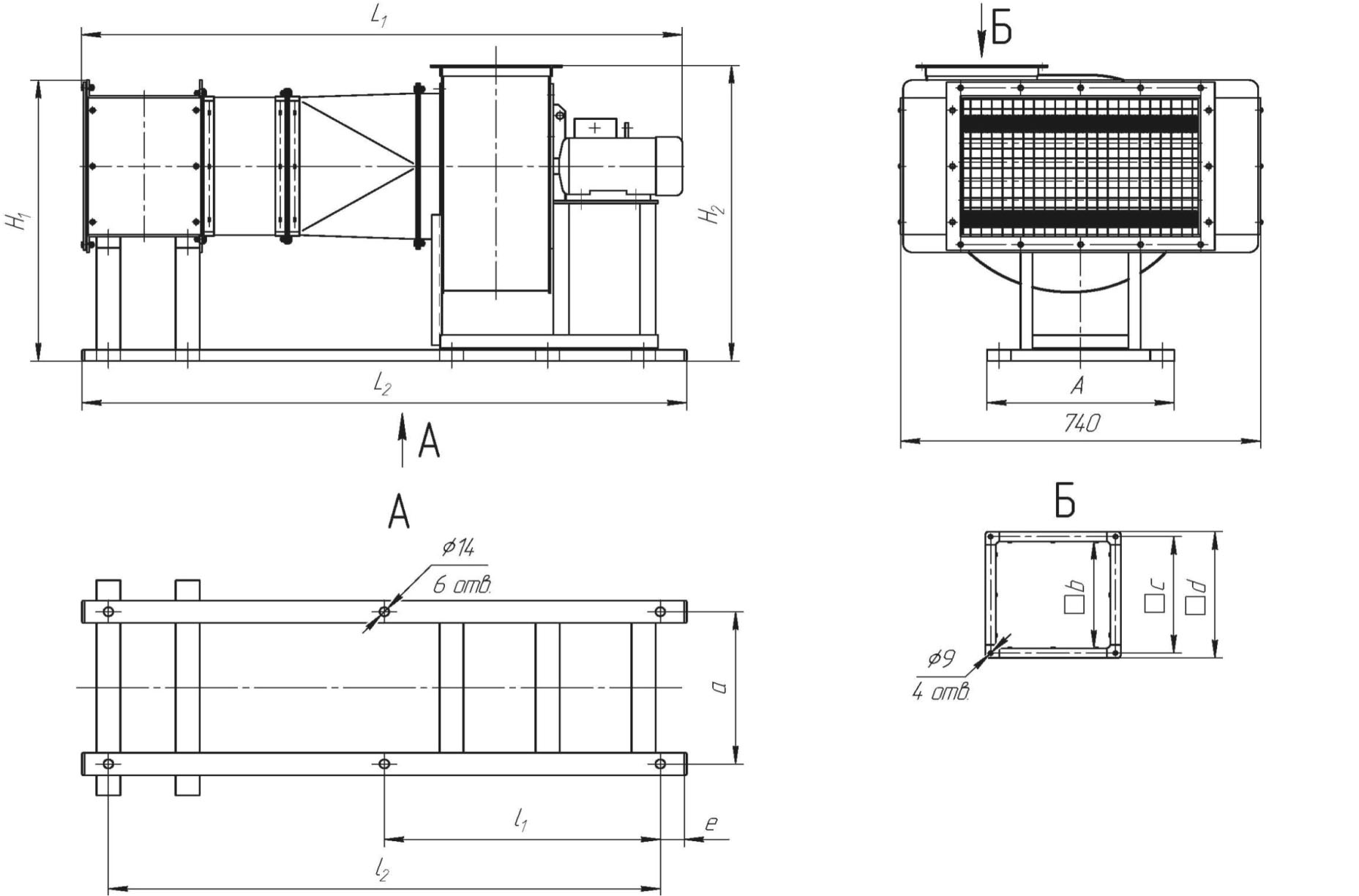 Габаритные размеры электрической воздухонагревательной установки УВНЭ-15-02