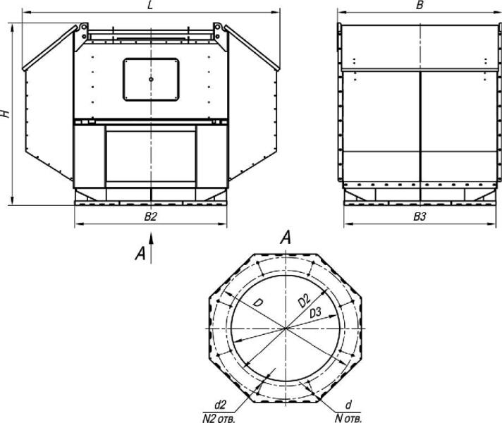 ВКРВ-10 габаритные и присоединительные размеры крышного вентилятора