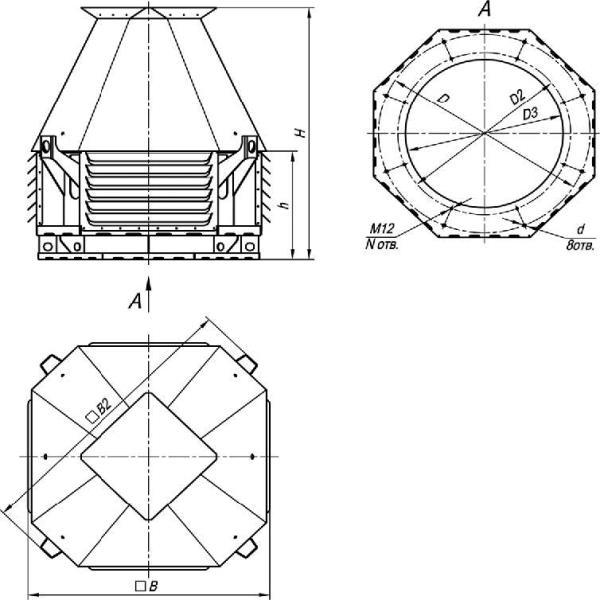 ВКРСм-12,5 габаритные и присоединительные размеры крышного вентилятора