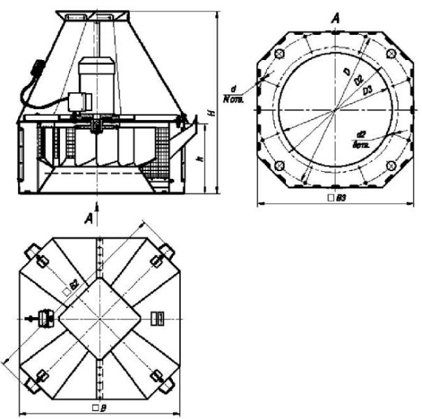 ВКРС-4 габаритные и присоединительные размеры крышного вентилятора