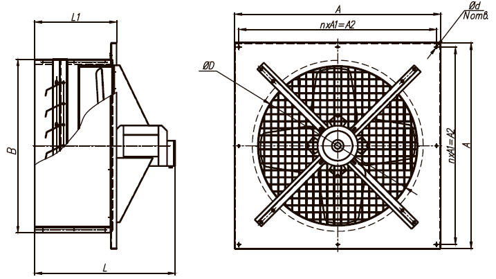 Вентилятор ВО-4,0 380 В размеры