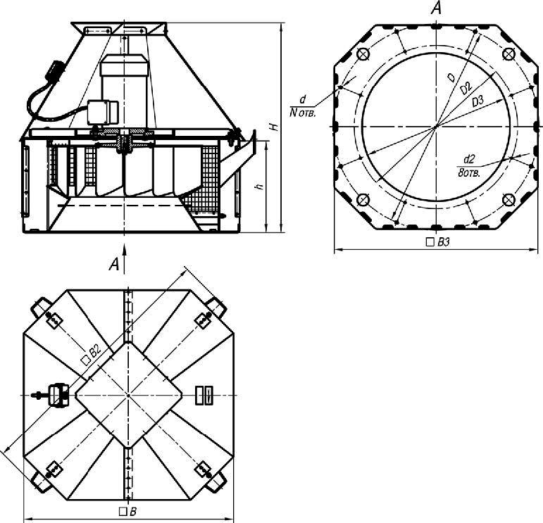 ВКРм-12,5 габаритные размеры крышного вентилятора